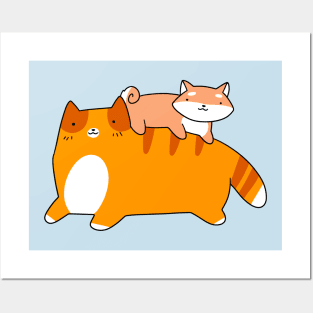 Orange Tabby and Shiba Pup Posters and Art